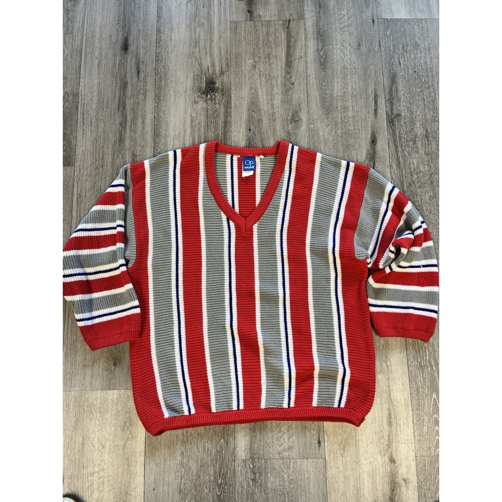 Vintage 90s Ocean Pacific Knit Striped Sweater Size Medium Made In USA